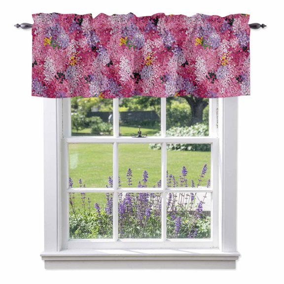Cherry Blossoms Valance Curtain for Windows Modern Abstract Art Pink Purple Yellow Cherry Oil Painting Rod Pocket Curtain Valances Short Window Treatments for Kitchen Bathroom Laundry 42 x 12 Inch