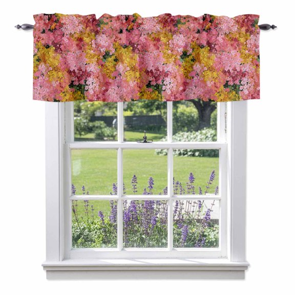 Cherry Blossoms Valance Curtain for Windows Modern Abstract Art Pink Yellow Green Cherry Oil Painting Rod Pocket Curtain Valances Short Window Treatments for Kitchen Bathroom Laundry 42 x 12 Inch