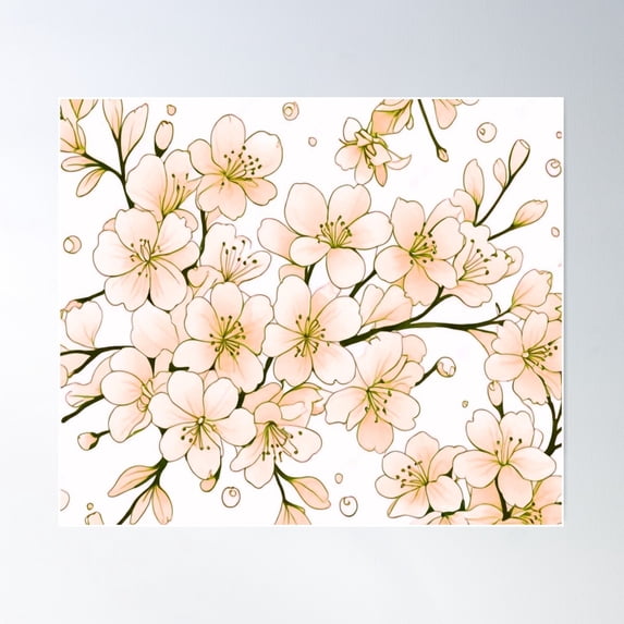 Cherry Blossoms Watercolour Poster Wall Art, Modern Wall Decor For Living Room Bedroom, 12x18 UNFRAMED