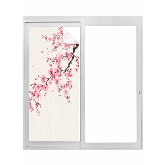 Cherry Blossoms Window Privacy Film, Pink Flower Floral Spring Nature Country Static Cling UV Sun Blocking Tint Film Heat Control Windows Films for Bedroom Bathroom, Window Stickers 29.5"x78.7"