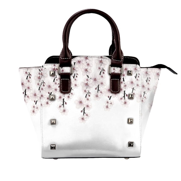 Cherry Blossoms With Falling Flowers Rivet Fashion One-Shoulder Women's Handbag Tote Bag