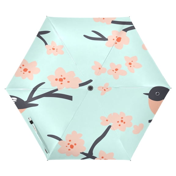 Cherry Blossoms and Birds Folding Umbrella UV50+ Waterproof Sun Protection Auto Open Close Compact Fiberglass Frame
