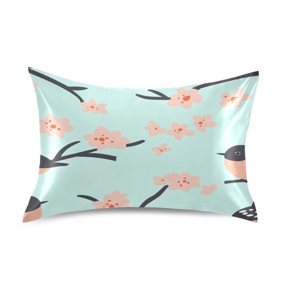 Cherry Blossoms and Birds Luxury Silky Soft Pillowcase Standard Size Wrinkle Resistant Envelope Closure 20x26in