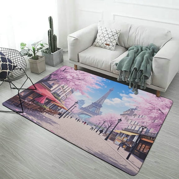 Cherry Blossoms in Paris-2 Carpet Soft Comfy Rug for Home Living Room Bedroom Area Rug Non-slip Doormat Decor