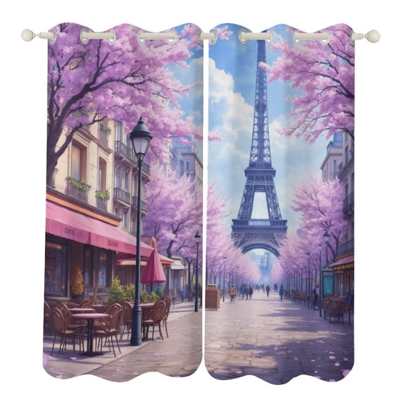 Cherry Blossoms in Paris 2 Panels Curtains for Bedroom Living Room Drapes Kitchen Window Curtain Home Decor