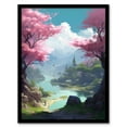 thumbnail image 1 of Cherry Blossoms in Springtime Painting Blooming Pink Trees in Tranquil Forest Lake Landscape Artwork Framed Wall Art Print A4, 1 of 3