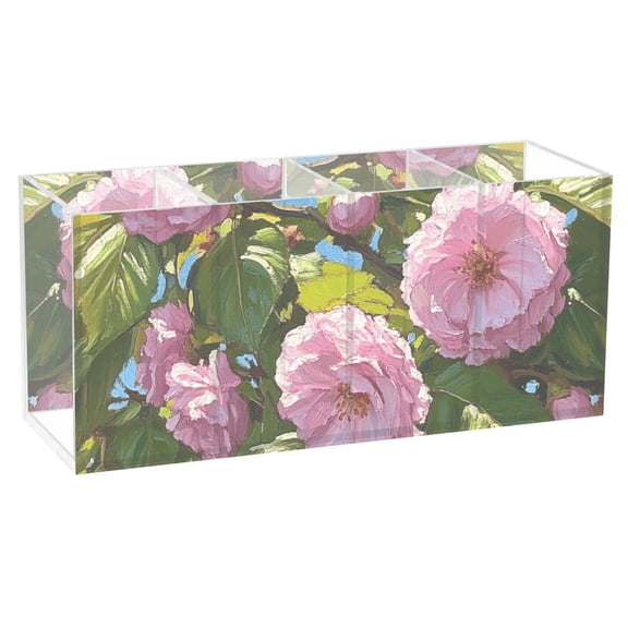 Cherry Blossoms on Branches Acrylic Pencil Pen Holder Cup 4 Compartments Desktop Organiser 7.87"x2.78"x3.54"