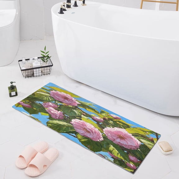 Cherry Blossoms on Branches Bath Mat 39x20 Non-Slip Bathroom Rugs Absorbent Soft Plush Quick Dry for Tub Shower Kitchen Home Decor