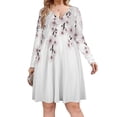 thumbnail image 1 of Cherry Blossoms with Falling Flowers Long Sleeve Dresses For Women Vintage Elegant Party Dress Oversized V-neck Dress S-8XL, 1 of 7