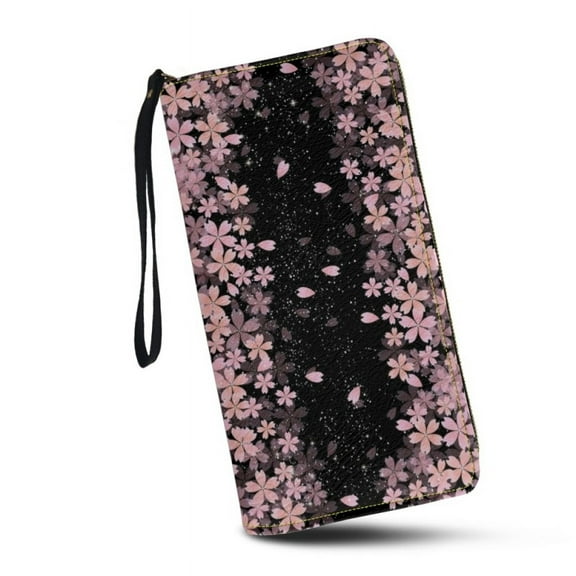 Cherry Blosson Wristlet Clutch Cell Ph Wallet for Womens PU Leather Card Holder Multi Card Organizer Wallets Purse