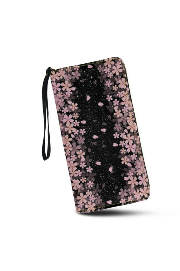 Cherry Blosson Wristlet Clutch Cell Ph Wallet for Womens PU Leather Card Holder Multi Card Organizer Wallets Purse