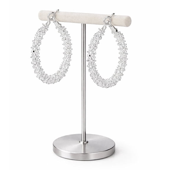 Silver Textured Hoop Earrings for Women – Chunky Sparkle Statement Hoops, Lightweight Fashion Jewelry
