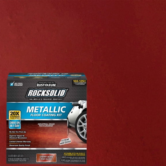2 Pack, Cherry Bomb, Rust-Oleum RockSolid Metallic Floor Coating Kit-286896, High Gloss, 80 oz Kit