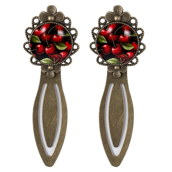 Cherry Bookmarks: Vintage Copper-Colored Lace Reading Accessories - Set of 2 Stainless Steel Bookmarks