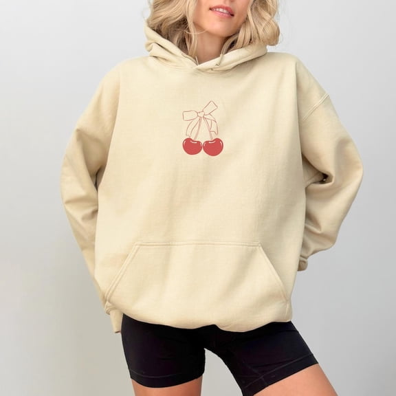 Cherry Bow Aesthetic Hoodie Sweatshirt with Oversized Minimalist Pullover Style, Pinterest Girly Social Club Inspired Casual Wear Comfort Colors Unisex Cotton Hoodie, Sizes S–5XL
