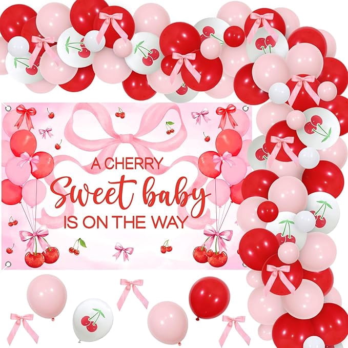 Cherry Bow Baby Shower Decorations, A Cherry Sweet Baby is On The Way ...