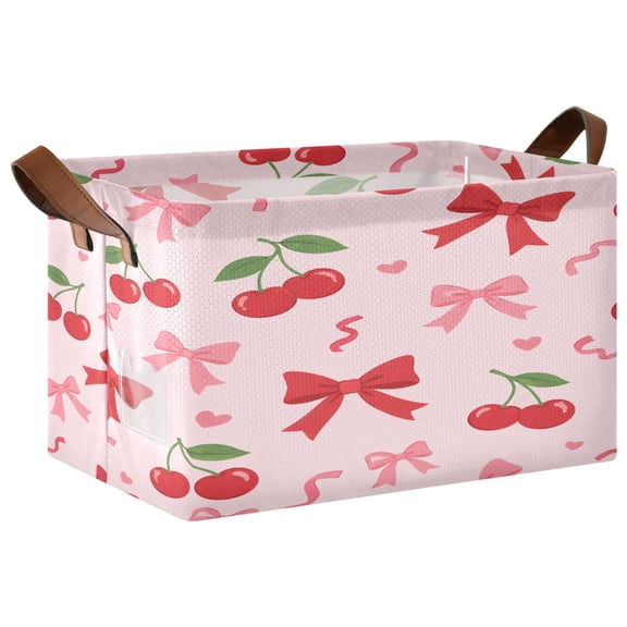 Cherry Bow Foldable Storage Large Fabric Storage Baskets Organizer Storage Bins with Handles for Shelves