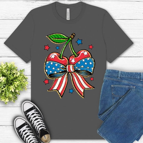 Cherry Bow Graphic Tee | Vintage Retro Cartoon Style T-Shirt for Women , Asphalt, 3XL