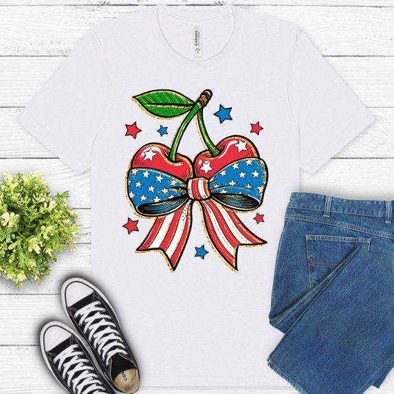Cherry Bow Graphic Tee | Vintage Retro Cartoon Style T-Shirt for Women , White, M