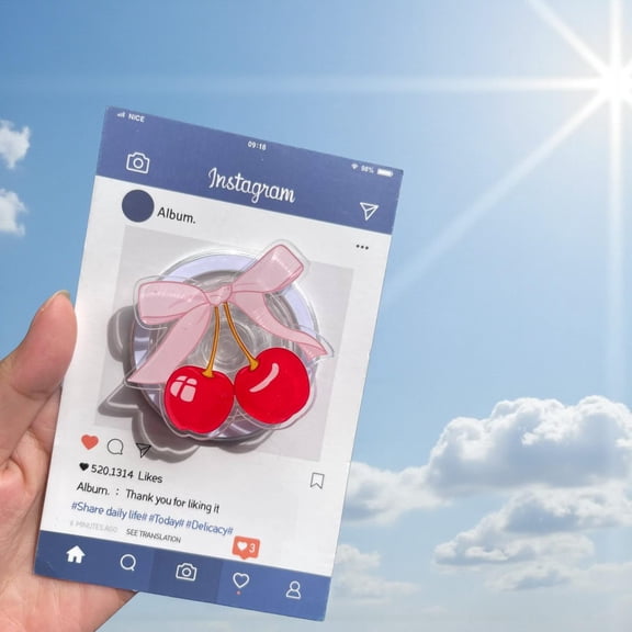 Cherry Bow MagSafe Phone Grip: Kawaii Red Cherry Magnetic Phone Holder, Fruit Lover ,Aesthetic Gift for Phone