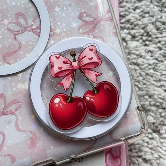Cherry Bow Magsafe Phone Grip, Magnetic Phone Holder, Kickstand for Hands-Free, Gift for Holiday