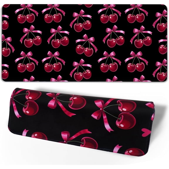 Cherry Bow Mouse Pad Gaming Mousepad Non-Slip Rubber Base Keyboard Pad Desk Mat for Home Office, 31.5 x 11.8 in