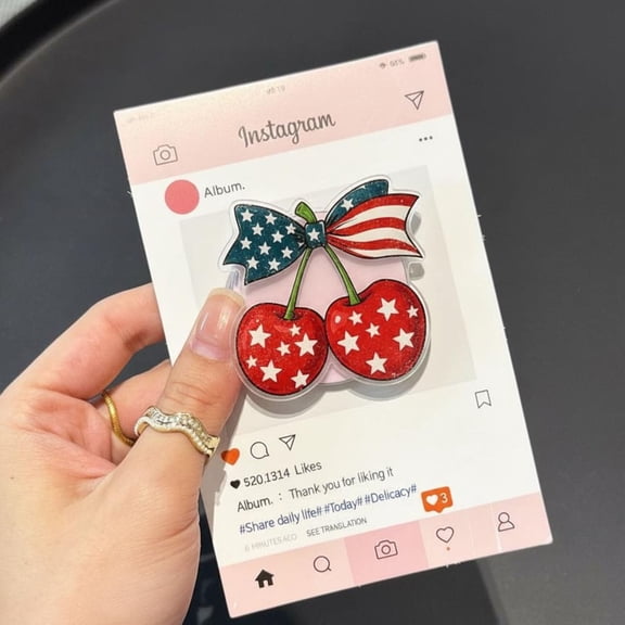 Cherry Bow Phone Grip, Cute Coquette Fruit Phone Holder, Aesthetic Acrylic Phone Stand, Trendy Girly Phone Accessory Gift