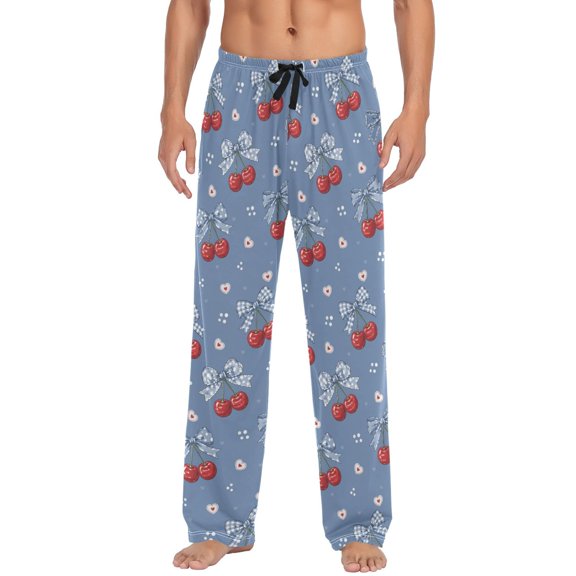 Cherry Bowknot Men's Pajama Pants Lightweight Pjs Bottoms Sleepwear Bottom Pants with Pocket Drawstring