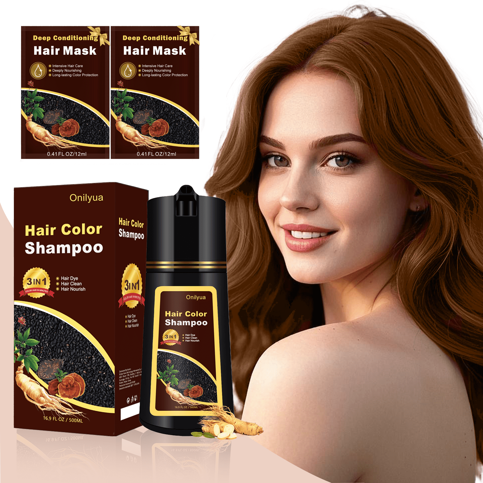 Natural Light Brown Hair Dye Shampoo 3 in 1 for Men & Women