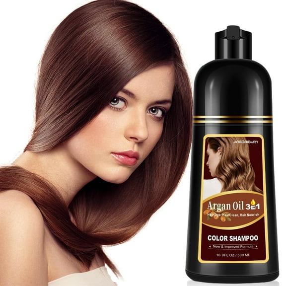 Cherry Brown Hair Dye with Argan Oil - 3 in 1 Semi-Permanent Shampoo for Men & Women, Easy to Use, 16.9 Fl oz