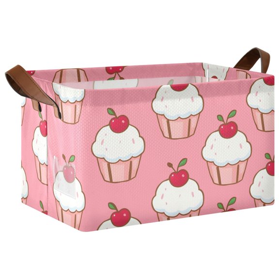 Cherry Cake Collapsible Storage Bin Open Home Shelf Basket Water-Resistant Iron Frame Large