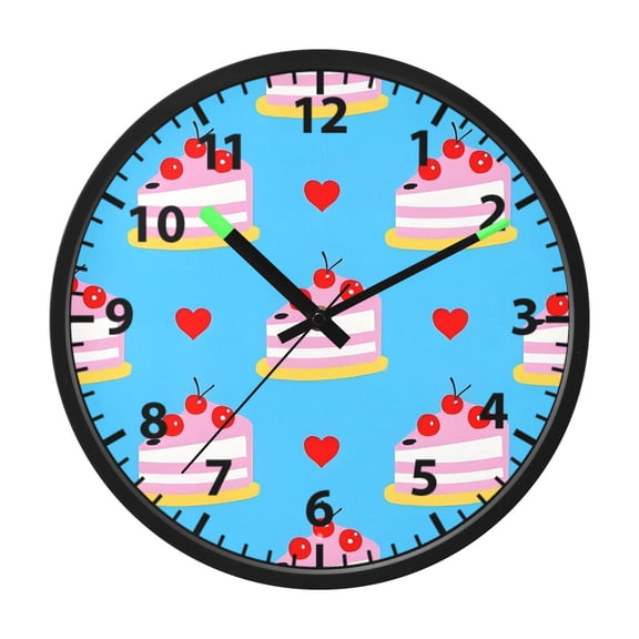 Cherry Cake Pattern Wall Clock 12 Inch Voice Activated Night Light Silent Non Ticking
