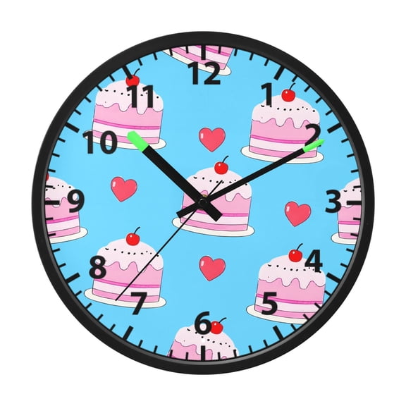 Cherry Cake Pattern Wall Clock 12 Inch Voice Activated Night Light Silent Non Ticking