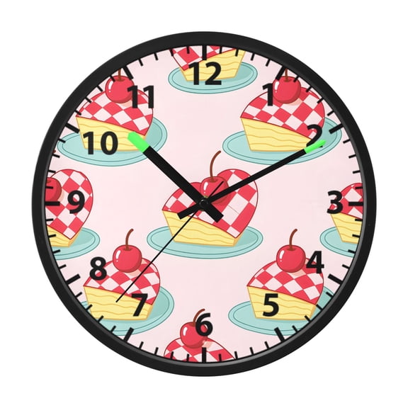 Cherry Cake Pattern Wall Clock 12 Inch Voice Activated Night Light Silent Non Ticking