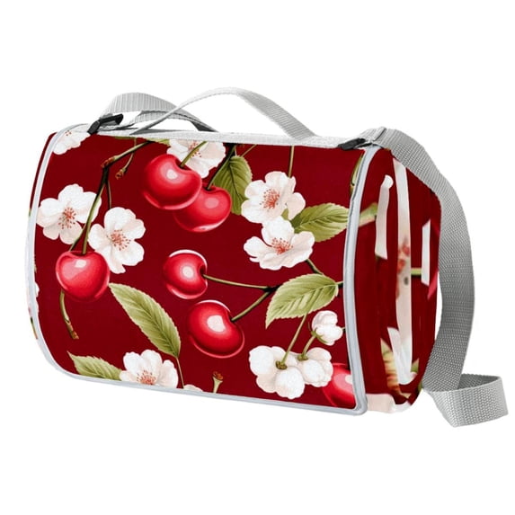 Cherry Canvas Picnic Mat - Waterproof Outdoor Blanket for Park, Beach, and Camping - Large Portable Mat with Handles and Bonus Carry Bag for Travel and Picnic Parties