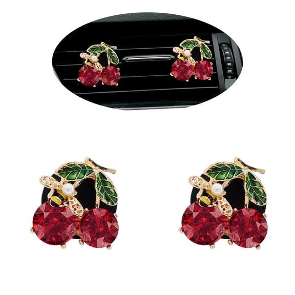 Cherry Car Decor,2pcs Bee Leaf Cherry Car Air Freshener Vent Clips,Cute Retro Sweet Themed DashBoard Decoration Accessories for Women Teens,Refillable Aroma Diffuser