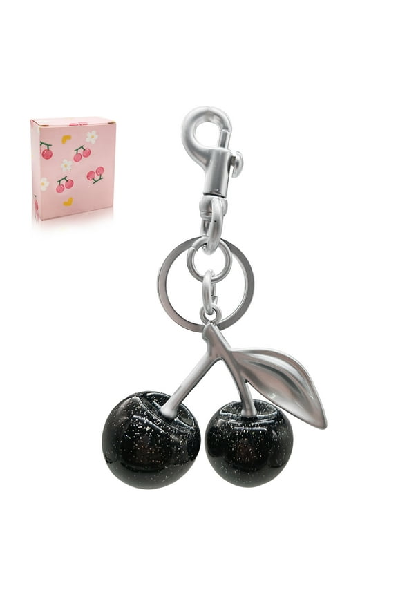 Cherry Car Keychain for Women, Cute Keychain Comes with Shiny Resin Metal Keychain Accessories for Backpacks,Wallets (Black)