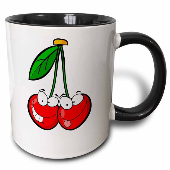 3drose, Cherry Cartoon Characters, 15oz Two-tone Black Mug
