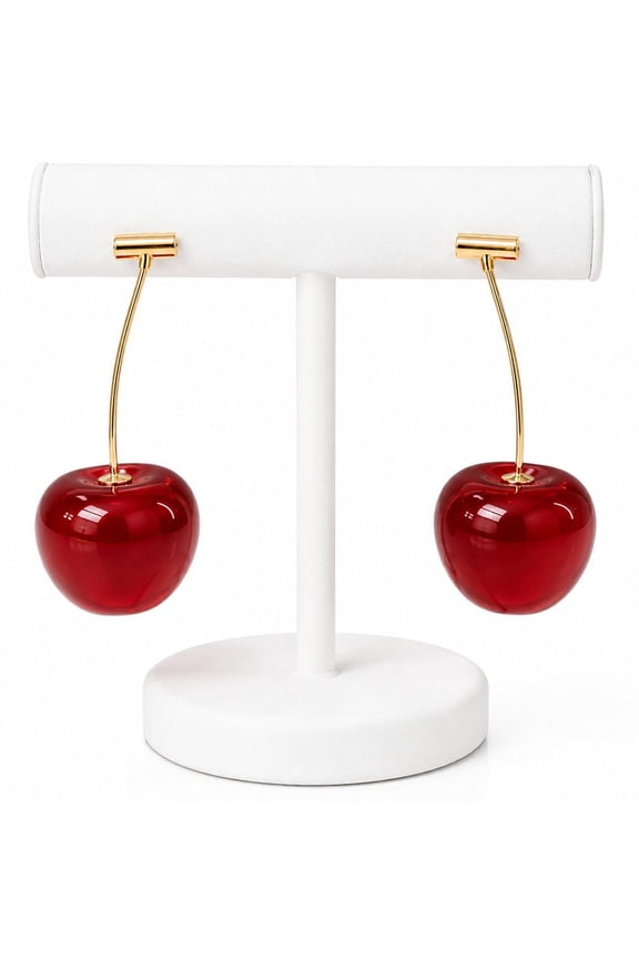 Cherry Charm Drop Earrings  Red Resin Fruit-Inspired Statement Jewelry for Women