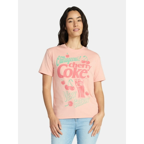 Cherry Coke Women's Graphic Tee with Short Sleeves, Sizes XXS-XXL