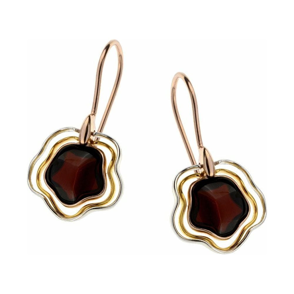 Cherry Color Baltic Amber Fishhooks Earrings in mix Sterling Silver & Rose  Gold-plated Sterling Silver