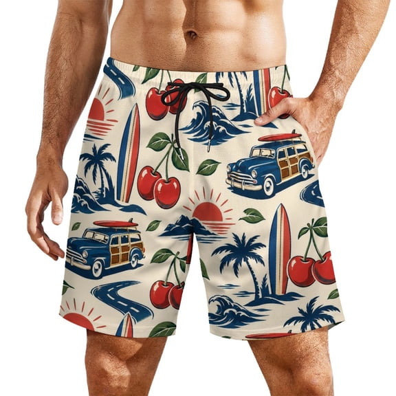 Cherry CruiserMen’s Beach Shorts Quick Dry Swim Trunks, Lightweight Board Shorts with Elastic Waist for Swimming, Pool, Vacation and Summer Beachwear