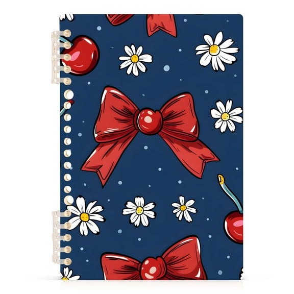 Cherry Daisy Flower and Bow Spiral Journal Notebook College Ruled Notebook 8.3" x 5.7" A5 Lined Thick Paper Page
