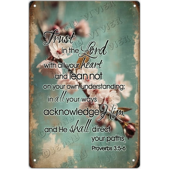 Cherry Decor Trust in The Lord Vintage Metal Sign Positive Quote Sign 12x8 Inches New Aluminum Sign for Home Office Wall Decor Garden Signs Outdoor Metal