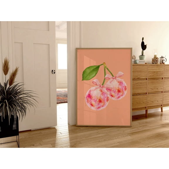 Cherry Disco Ball Illustration Wall Art Preppy Bar Cart Decor, Unframed Canvas Size 8x12