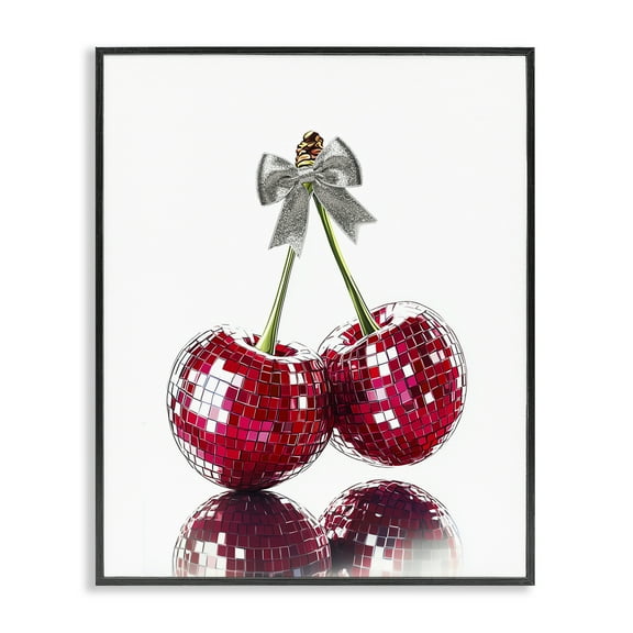 Stupell Industries Cherry Disco Balls Black Framed Giclee Art, design by Christine Simpson Art