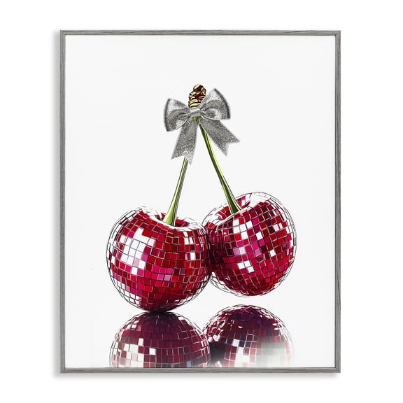 Stupell Industries Cherry Disco Balls Gray Framed Giclee Art, design by Christine Simpson Art