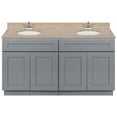 thumbnail image 1 of Cherry Double Bathroom Vanity 60", Wheat Granite Top, Faucet LB5B, 1 of 5