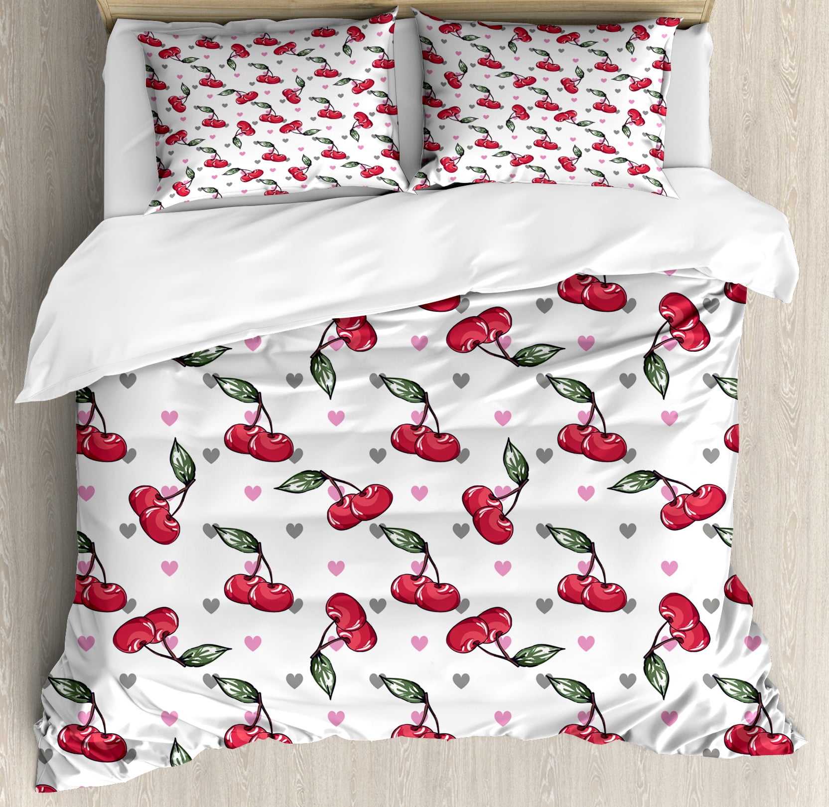 Cherry Pink Pattern Print Duvet Cover Bedding Set