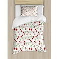 thumbnail image 1 of Cherry Duvet Cover Set, Simplistic Layout of Fruit Pattern in Irregular Sizes Summer Fun, Decorative 2 Piece Bedding Set with 1 Pillow Shams, Twin Size, Vermilion Lime Green, by Ambesonne, 1 of 3